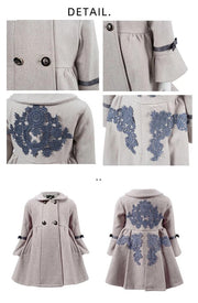 Girls Vintage winter Coat 4-5Y A-Line Princess dress coat with floral lace Wool
