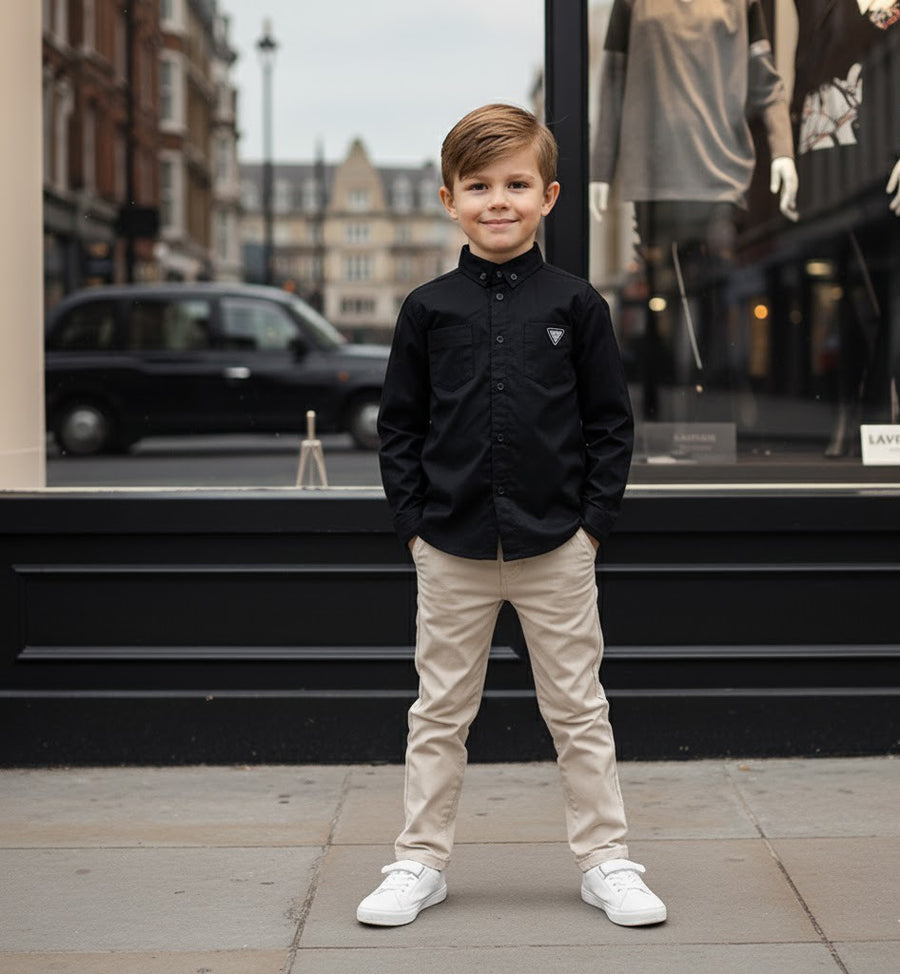 Boys Black Cotton Long Sleeve Shirt – Lightweight & Stylish Top for Ages 3-7 Yea
