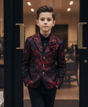 Boys red black Blazer 4-12Y Slim Fit Tuxedo Jacket for brithday christmas Party
