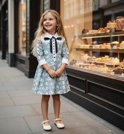 Vintage Floral Patchwork Doll Collar Dress girls 3-7Y  Elegant A-line Mid-Sleeve