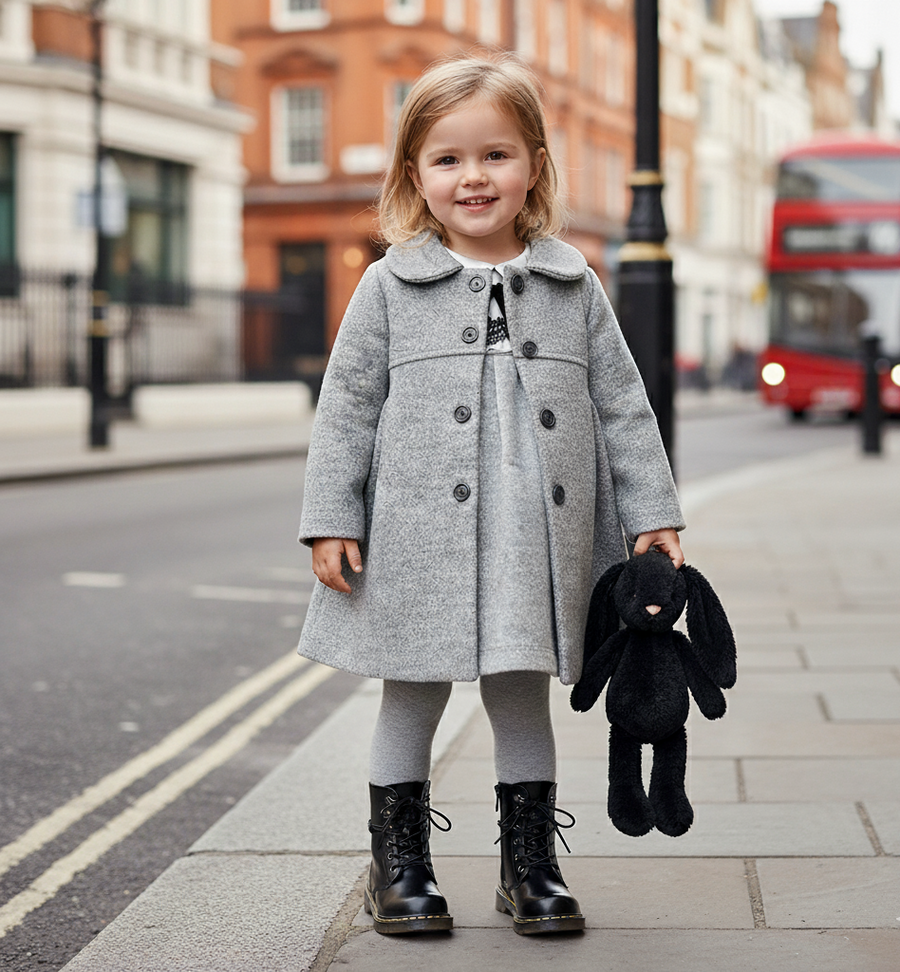 Girls coat wool autumn winter 2025 Light Grey Princess Coat Ages 2–3-4-5-6-7Y