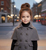 LAVANZEY Girls Cashmere Long Coat – Wine Red Baby Doll Cape (3–9 Yrs)