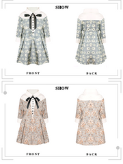 Vintage Floral Patchwork Doll Collar Dress girls 3-7Y  Elegant A-line Mid-Sleeve