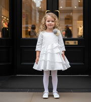 Girls princess White Jacquard Satin dress Elegant Multi-Layer Party Wear XMAS