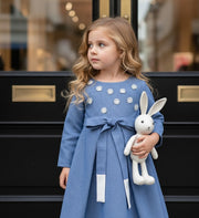 Girls blue Cotton Dress vintage long skirt Cotton Lining princess party  Xmas