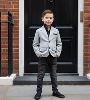 Boys Grey Formal Blazer Elegant V-Neck Casual Suit Jacket for Ages 3-9 Ys xmas