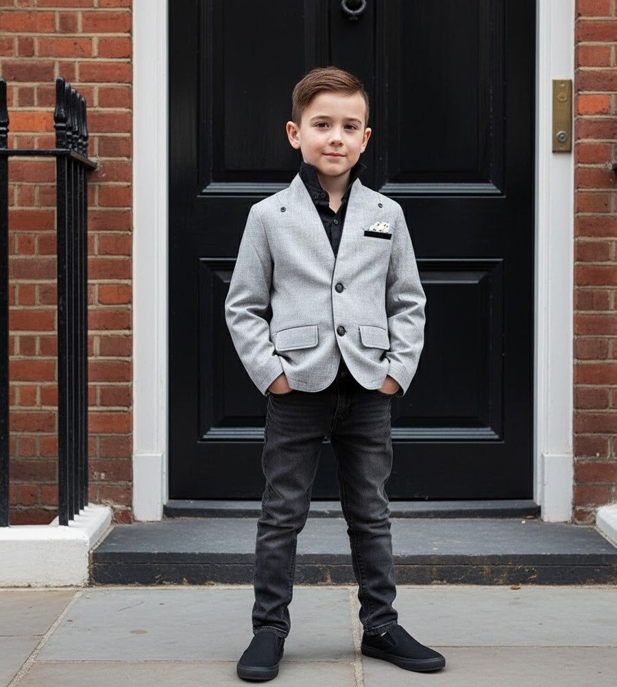 Boys Grey Formal Blazer Elegant V-Neck Casual Suit Jacket for Ages 3-9 Ys xmas