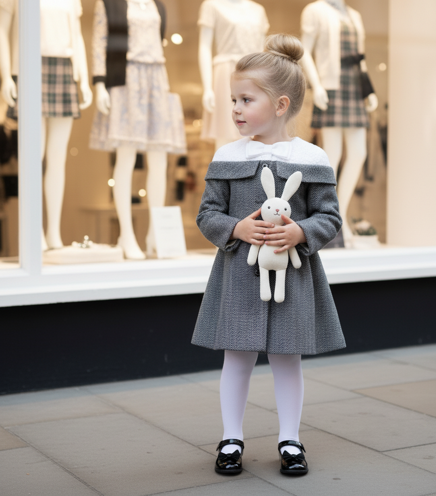 Baby Girl Woolen Party Dress 4-7Y vintage design Princess Mini Dress coat