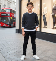 Boys Stretch Denim Casual jeans navy Blue & Black Cotton Trousers (4–12Y) kids