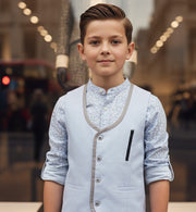 Boys Light Blue Cotton Vest Vintage Casual Style waistcoat 3–7 Y party wear XMAS