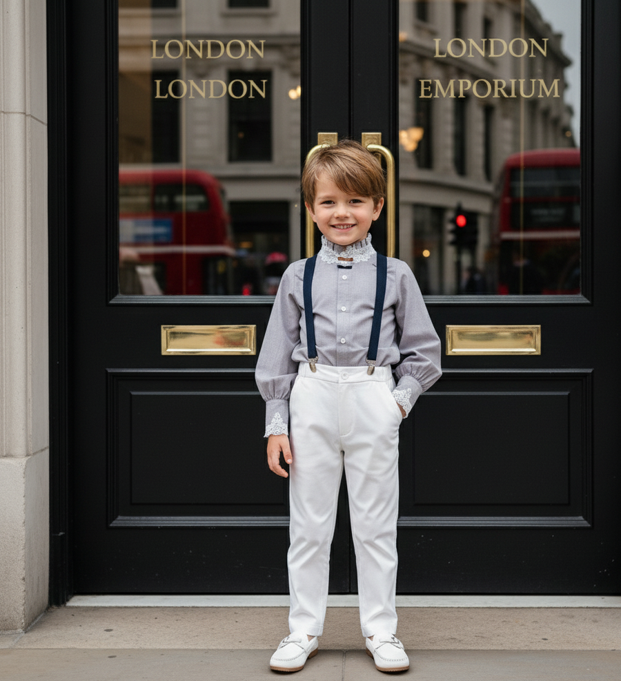 Boys & Girls Cotton Shirt 3-4-5y Vintage Lace  Full Sleeve Royal-Inspired Design