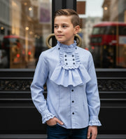 Boys' Light Blue Shirt  Vintage Style  Removable Collar party top 4–14 Y XMAS