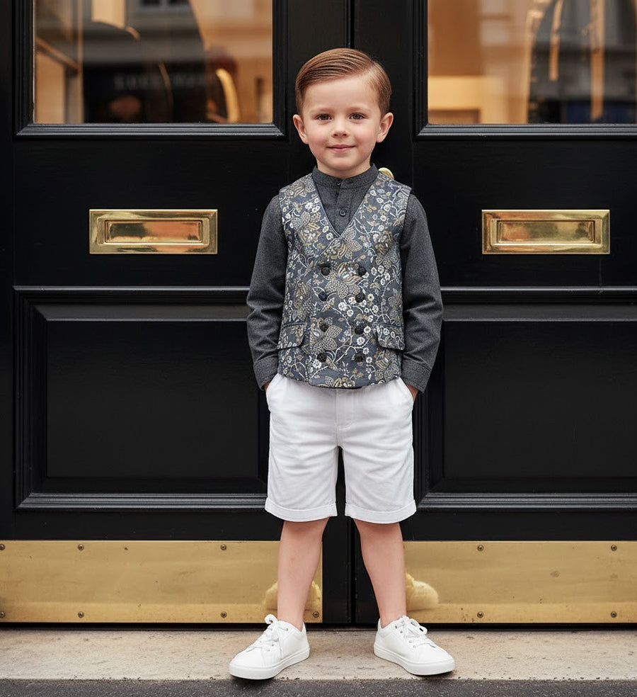 Vintage Floral Boys' Waistcoat Casual Green Flower Toddler Vest Ages 2-7Y XMAS