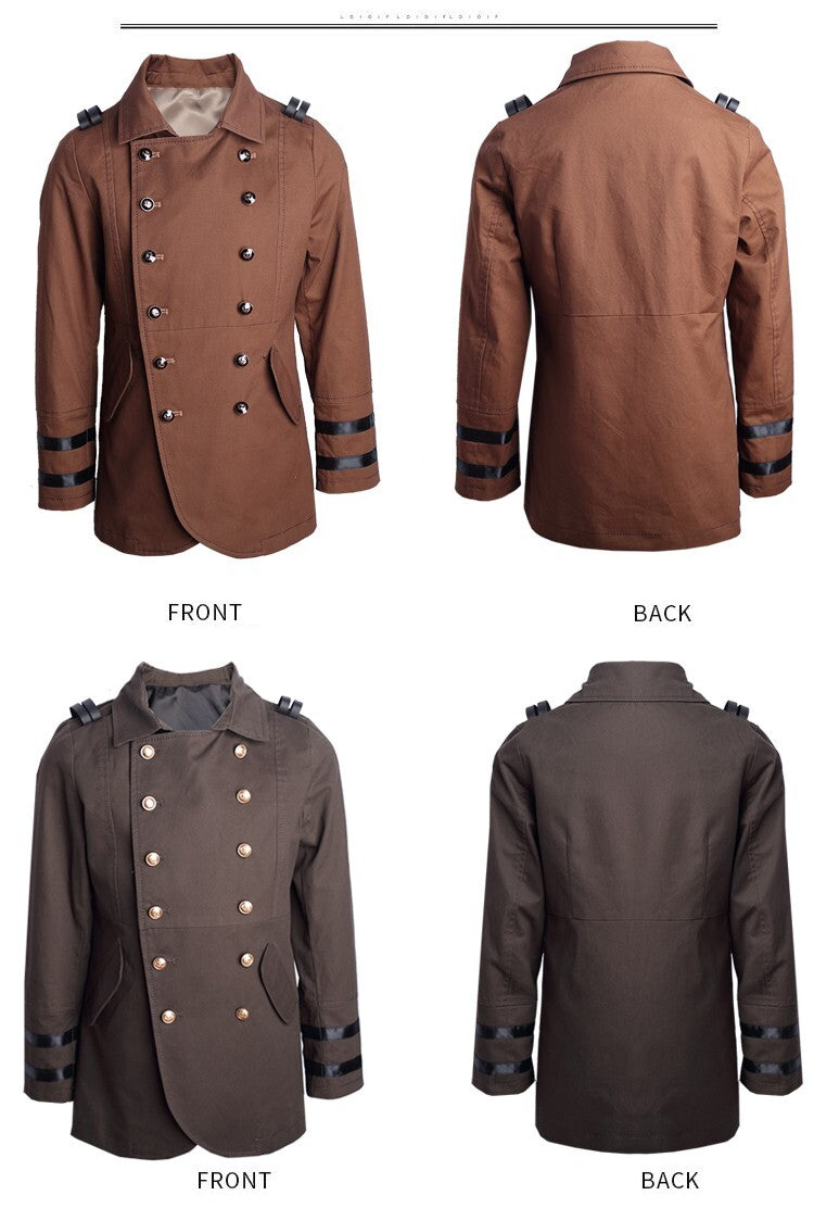 Kids vintage Military Style Cotton Jacket3-9Y Boys Formal Uniform Trench Coat