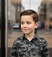 Boys Smart Casual Shirt Military Design Cotton Long Sleeve Top Ages 4-9Y School