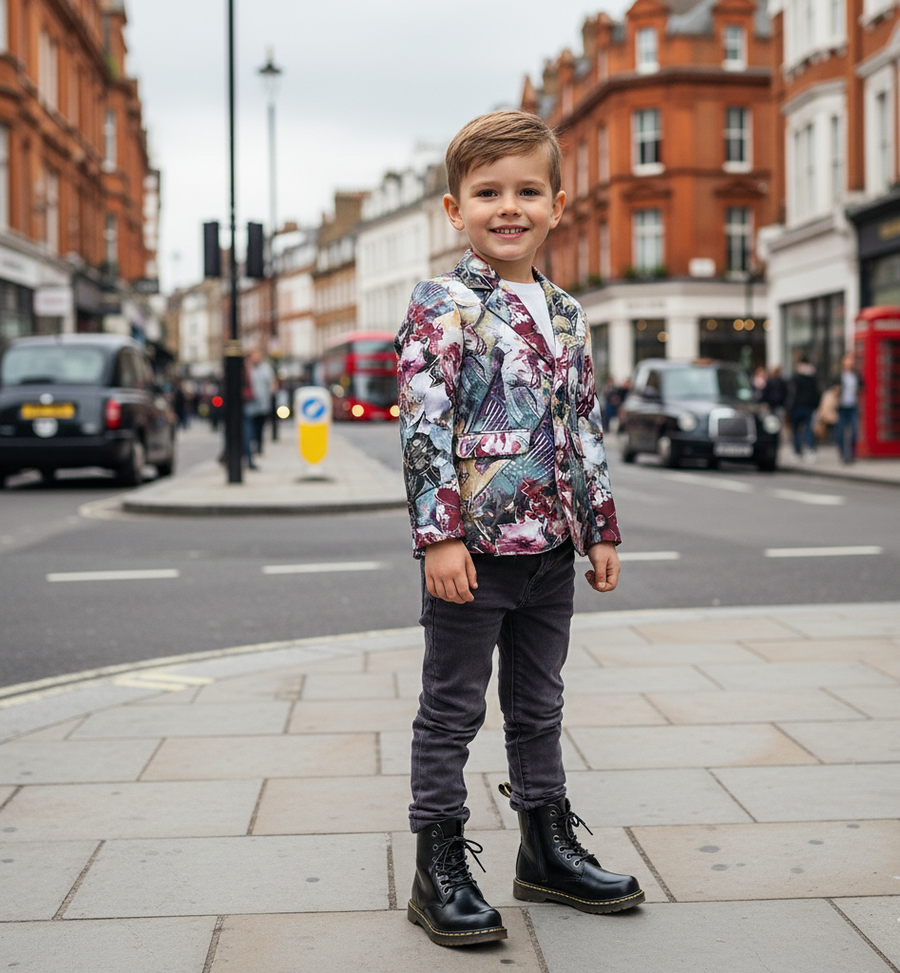 Boys Floral Blazer Slim Fit Tuxedo Jacket Formal Wedding Party Suit Kids 4–12 Y