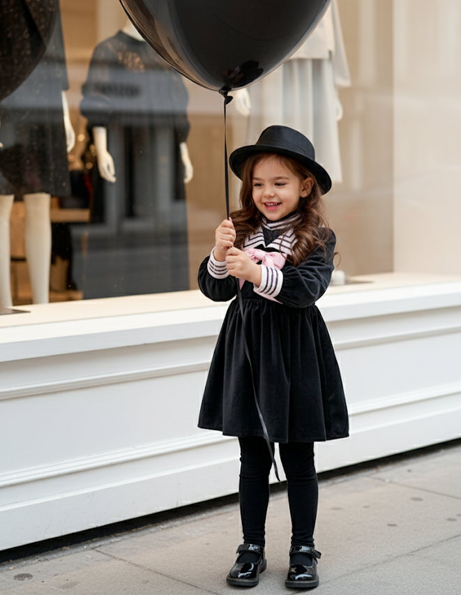 Girls Vintage Dresses 4-5Y  Navy-Inspired Black Velvet A-Line Swing clearnace