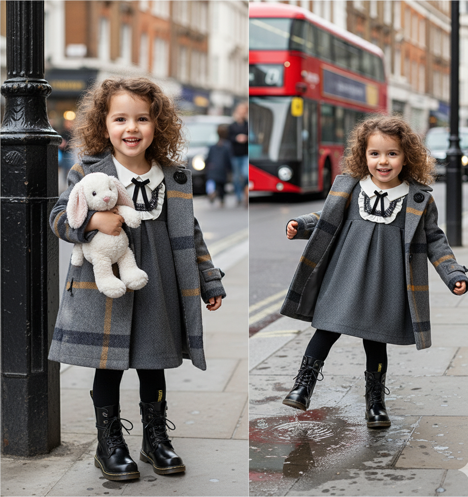 Girls Autumn Coat 2025 Plaid pattern Wool-Blend Baby-Doll Style Ages 2–3-4Y