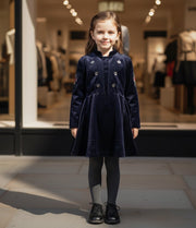 Girls Trench Coat Dress 3-4-5 y 2025 new Vintage Navy blue Velvet A-Line dress