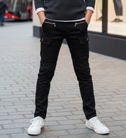 Boys Stretch Denim Casual jeans navy Blue & Black Cotton Trousers (4–12Y) kids