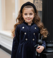 Girls Trench Coat Dress 3-4-5 y 2025 new Vintage Navy blue Velvet A-Line dress