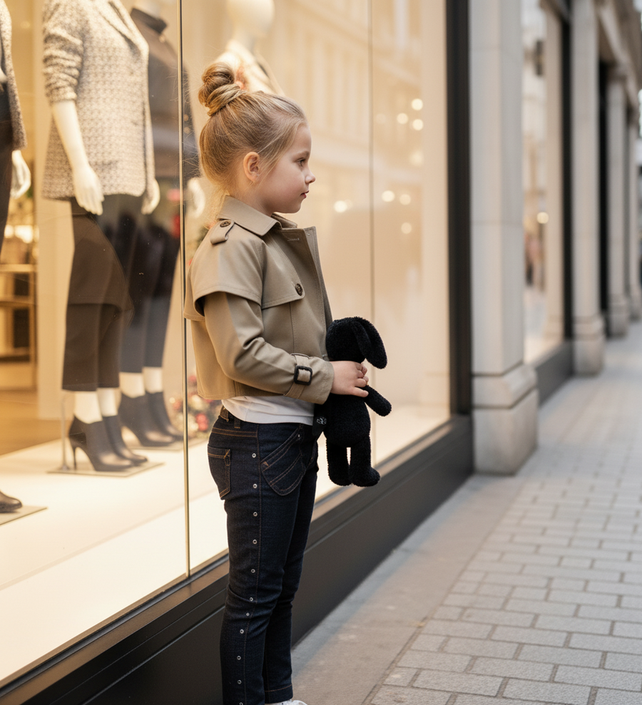 Girls' Cotton Trench Coat 4-14Y short Windproof Jacket vintage toddler teenager