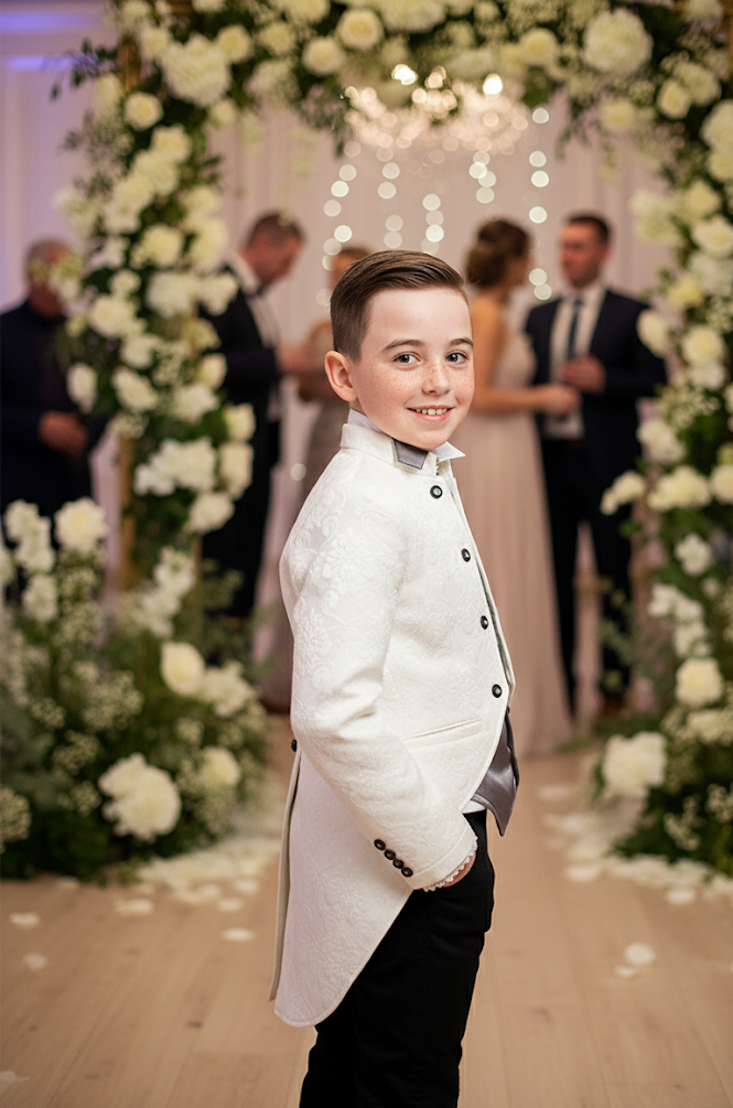 Boys Slim Fit Tuxedo Blazer 4-7Y  Jacquard Satin Jacket Xmas birtday party wear