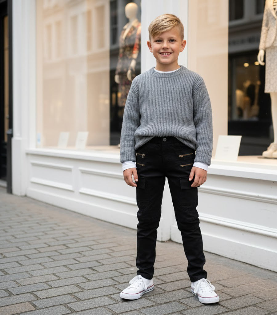 Boys Stretch Denim Casual jeans navy Blue & Black Cotton Trousers (4–12Y) kids