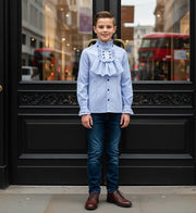 Boys' Light Blue Shirt  Vintage Style  Removable Collar party top 4–14 Y XMAS