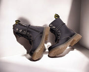 Kids Black Matte Leather Boots great gift winter Premium Cowhide Xmas shoes