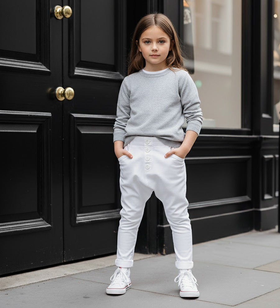 Girls pink & white trousers strenching cotton  Skinny Fit Comfort trousers 9-14Y