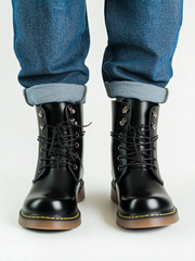 Kids Black Matte Leather Boots great gift winter Premium Cowhide Xmas shoes