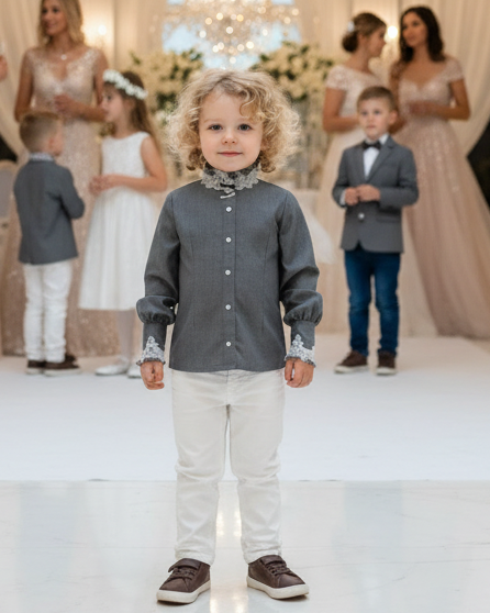 Kids Vintage Lace Cotton Shirt – Unisex Victorian Style Top for Flower Girl, Page Boy & Formal Occasions (Ages 3–12)