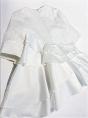 Girls princess White Jacquard Satin dress Elegant Multi-Layer Party Wear XMAS