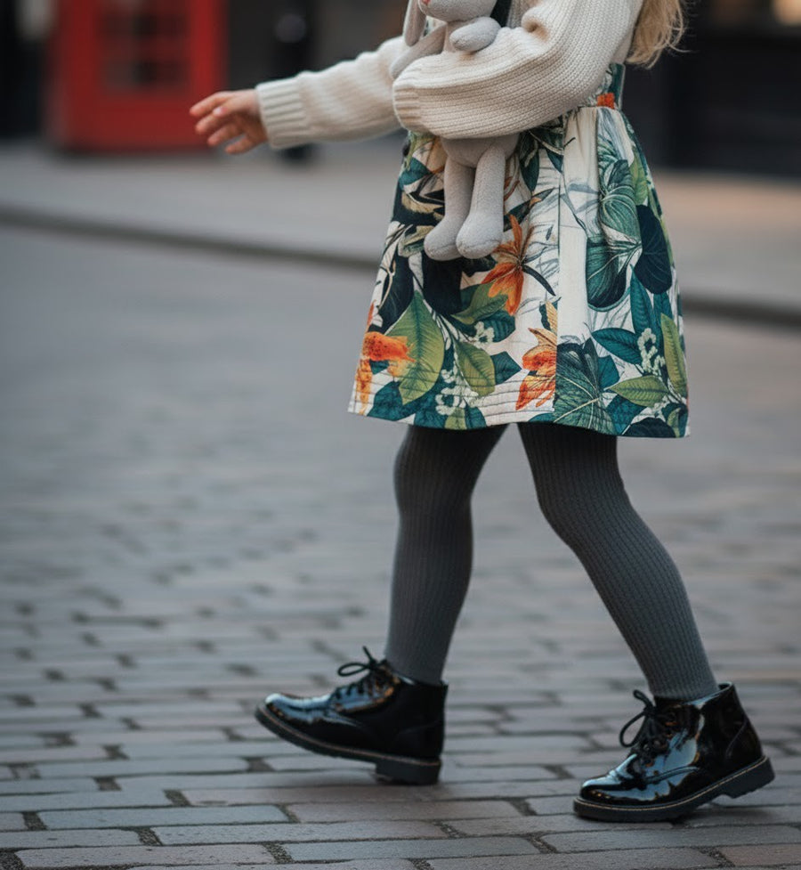 Girls Floral Cotton Skirt with Straps – Vintage Style Mini Skirt