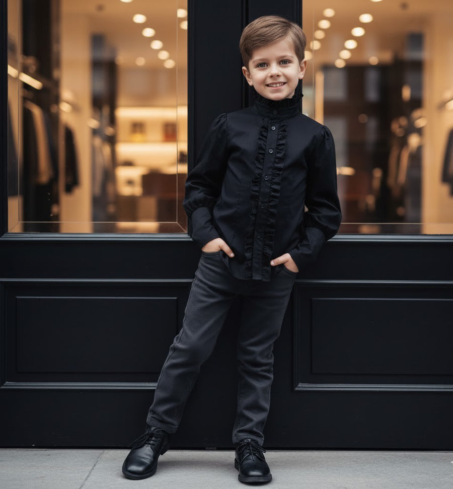 Boys Black Cotton Shirt 3-5Y  Vintage Prince Long Sleeve  birthday top for Kids