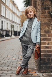 Boys Light Blue Cotton Blazer 3-4-5-6-7Y Vintage Casual top Jacket autumn 2025