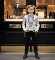 Boys Silver Brocade Tailcoat Suit Tuxedo 6–14Y Vintage Formal blazer Xmas Party