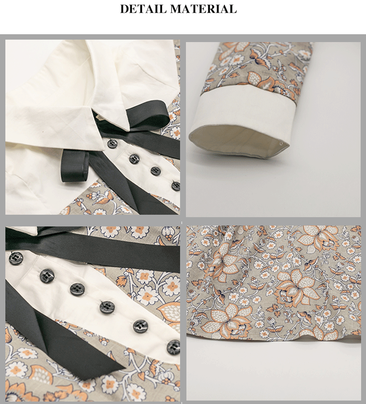 Vintage Floral Patchwork Doll Collar Dress girls 3-7Y  Elegant A-line Mid-Sleeve