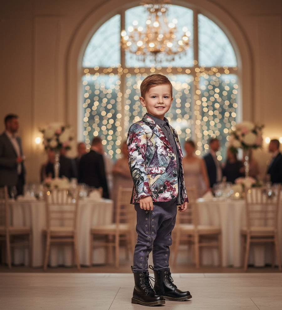 Boys Floral Blazer Slim Fit Tuxedo Jacket Formal Wedding Party Suit Kids 4–12 Y