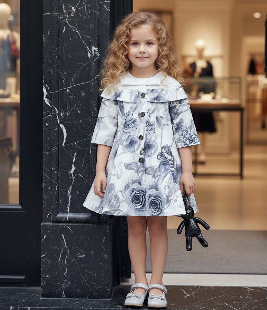 Girls princess Party Dress Off Shoulder 1–7Y grey Floral Outfit beautiful gift