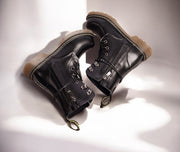 Kids Black Matte Leather Boots great gift winter Premium Cowhide Xmas shoes