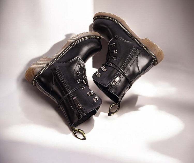 Kids Black Matte Leather Boots great gift winter Premium Cowhide Xmas shoes