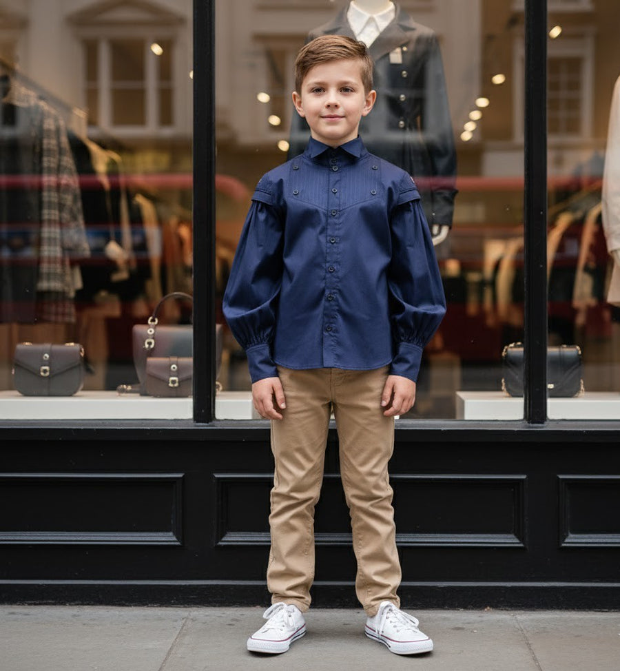 boys Vintage Cotton Long Sleeve Shirt Classic Style Top for Kids 3-14 Y party