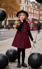 Girls' Wine Red Cashmere Wool Coat 3-9Y high end 2025 new Vintage Winter Jacket