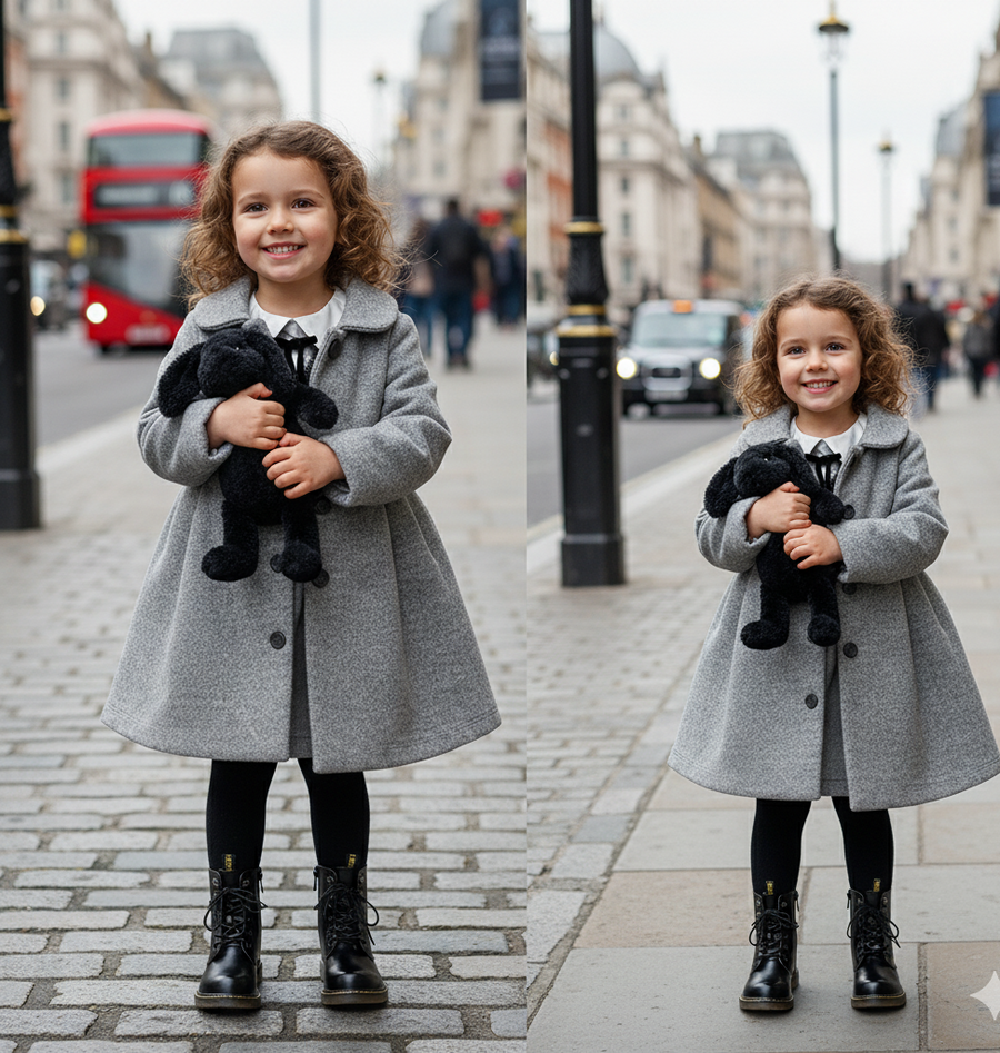 Girls coat wool autumn winter 2025 Light Grey Princess Coat Ages 2–3-4-5-6-7Y