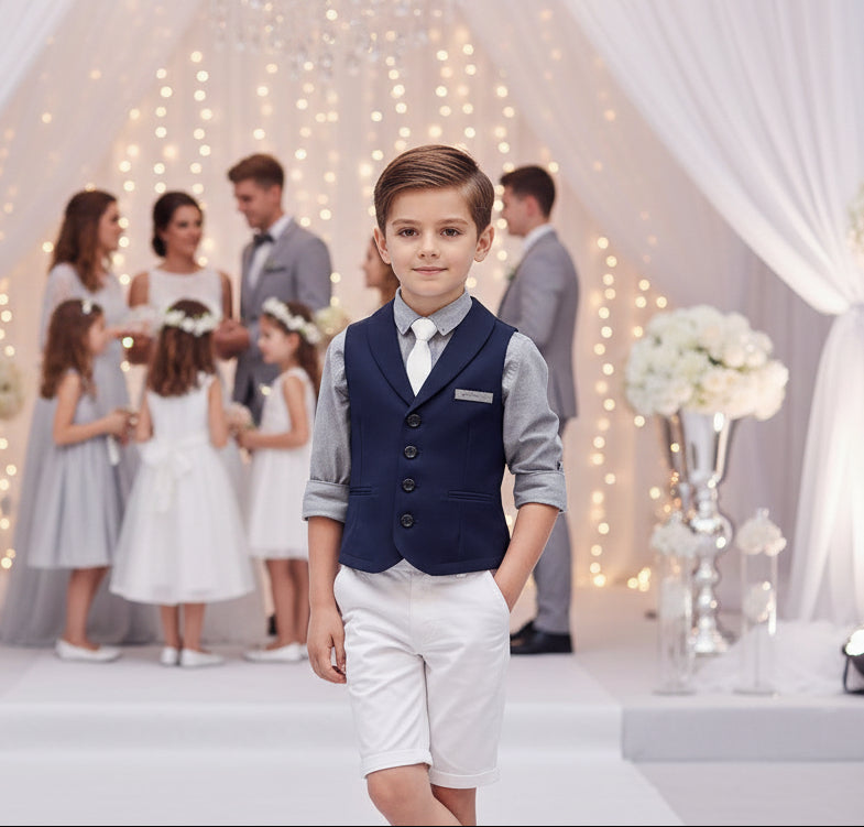 Boys Vintage Navy Waistcoat with Peter Pan Collar (3–7 Years) | Formal, School & Occasion Vest