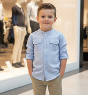 Boys Linen Cotton Long Sleeve Shirt Casual & Versatile Top for Ages 4-14 Years