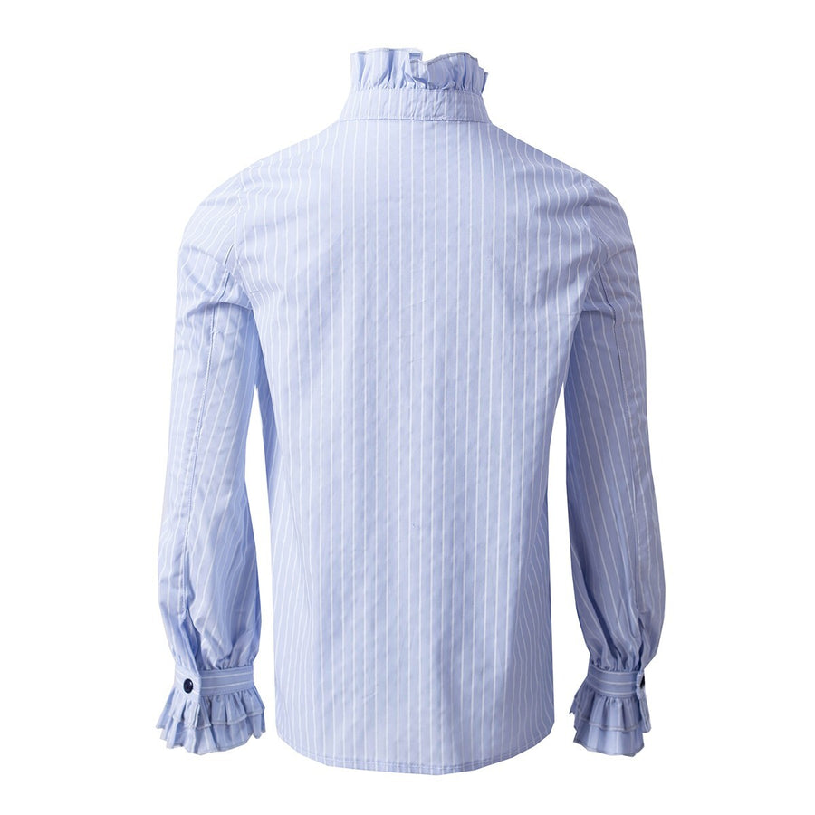 Boys' Light Blue Shirt  Vintage Style  Removable Collar party top 4–14 Y XMAS