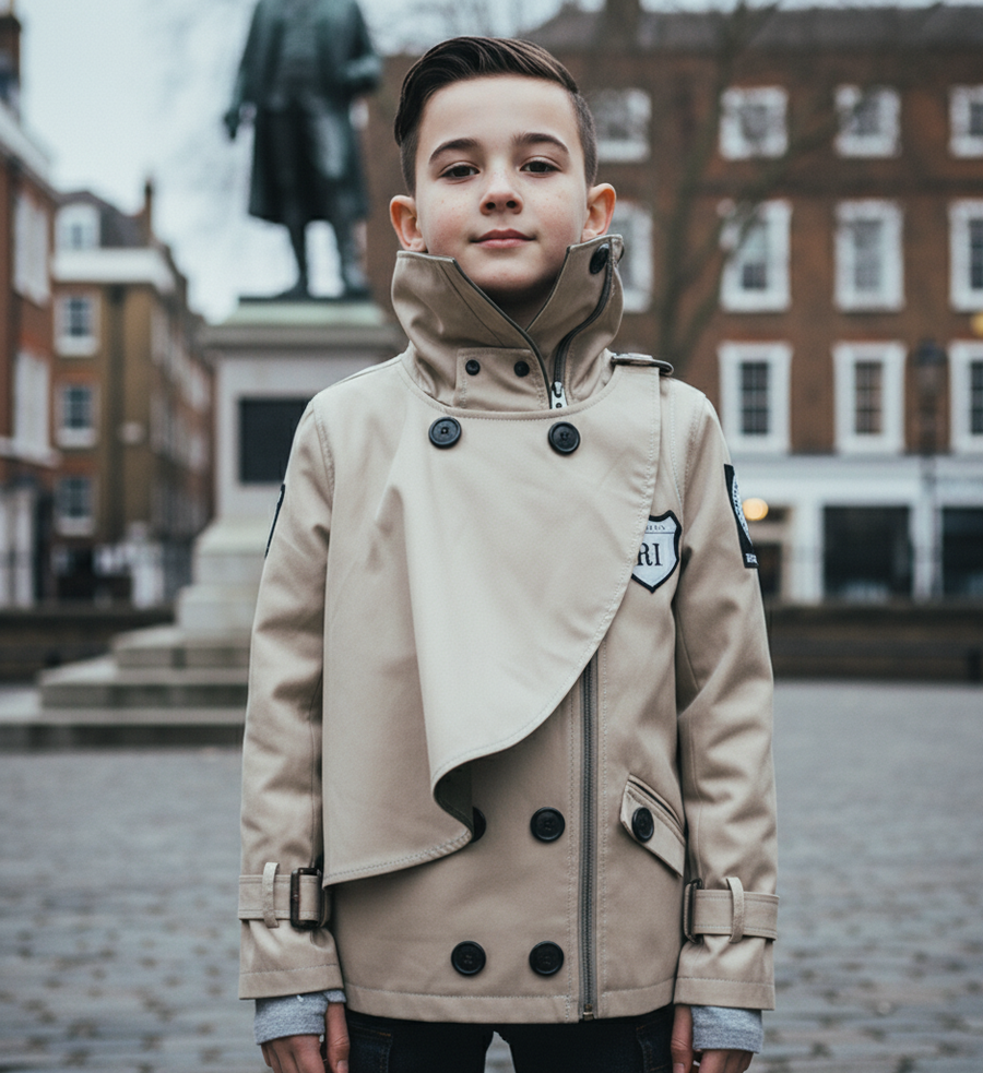 Boys' Cotton Velvet Double-Breasted Trench Coat – Short Wind Jacket 3-7Y